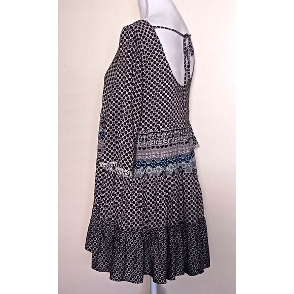 Umgee Flowy Boho Mixed Print Tiered Ruffle Tunic Top Sz S - Picture 2 of 5